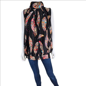LOVEUDEAR High Neck Sleeveless Paisley Feather Print Blouson Size M